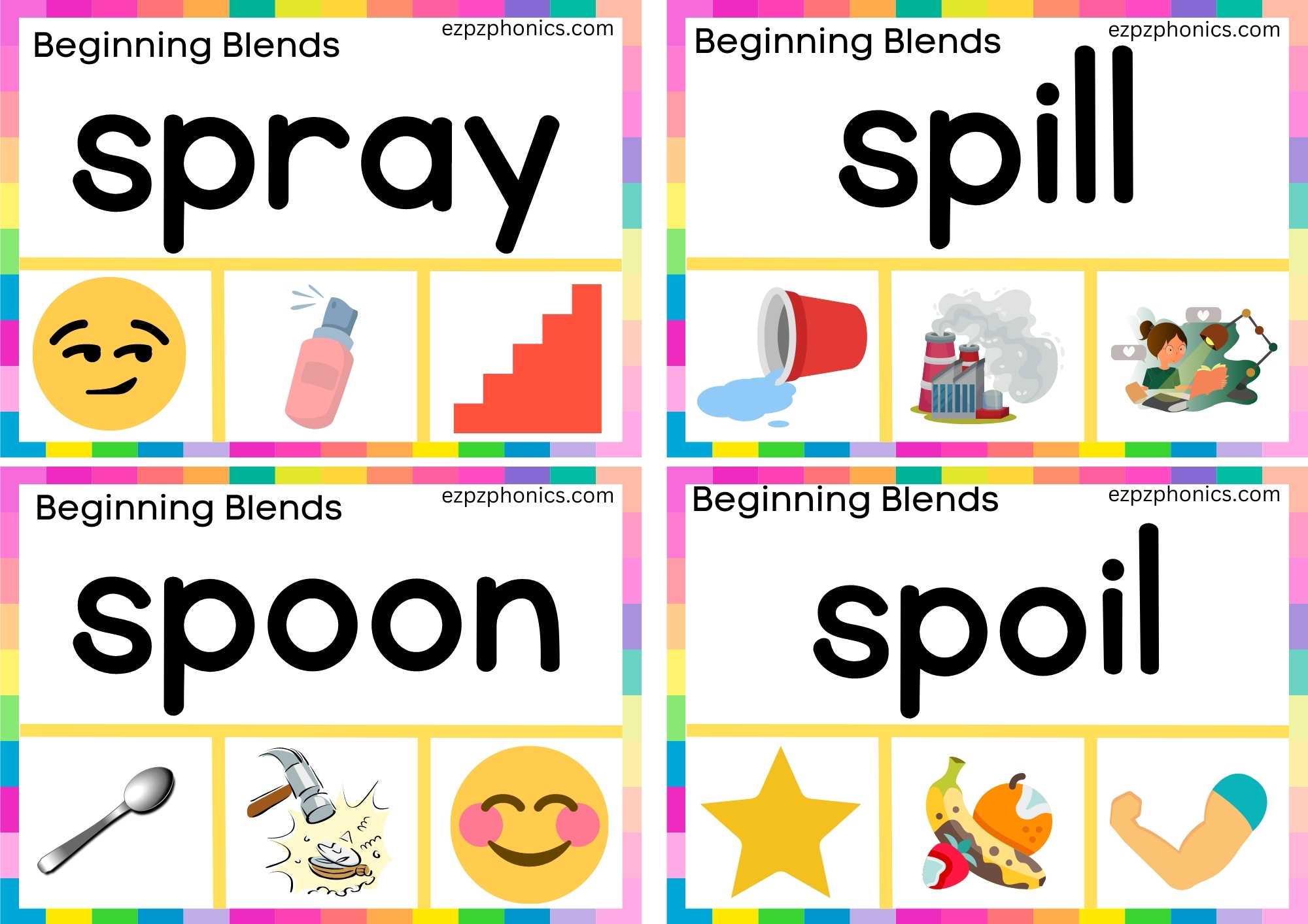 SP Beginning Blends Clip Cards Read The Words And Clip The Correct Images Set 1